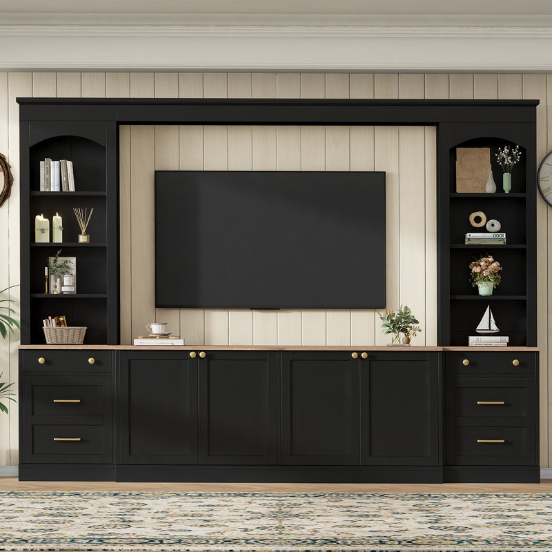 Arched Entertainment Center Wall Unit With Bookshelf, Retro Large TV Stand