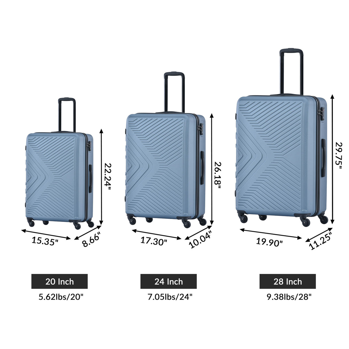 3 Piece Luggage Sets Lightweight Suitcase With Two Hooks, Spinner Wheels, Tsa Lock, Durable Hard Shell