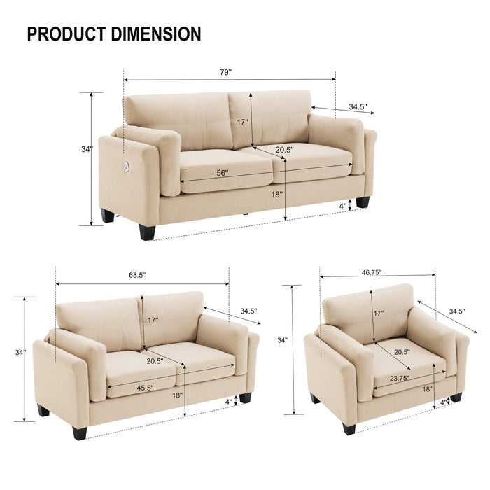 {NEW}{ VIDEO PROVIDED}Oversized Modern 3 Pieces Sofa Set  for Living Room Double Armrest Comfy Deep Seat Furniture Sets  Chair & Loveseat & 3 Seater Couch, Khaki