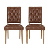 Sophisticated Dining Chair Set With Button Tufting - Light Brown / Weathered Wood