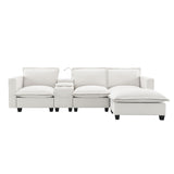 Modern Sectional Cloud Sofa With Console USB Charger Reading Light Cup Holder, Wide Seat 4 Seat Modular Couch Storable Indoor Funiture