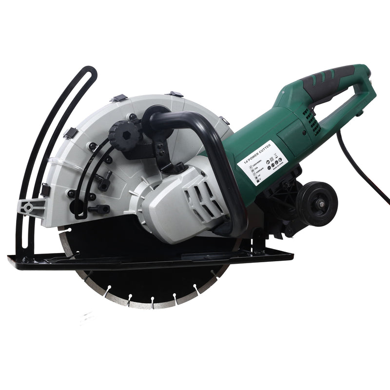 Portable Electric Corded Circular Concrete Saw 14" Wet / Dry Cutter 2600W Green Steel With Water Line & Guide Roller - Green