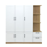 3 Door Storage Wardrobe For Dedroom With Shelves And 2 Drawers, Side Storage Shelves