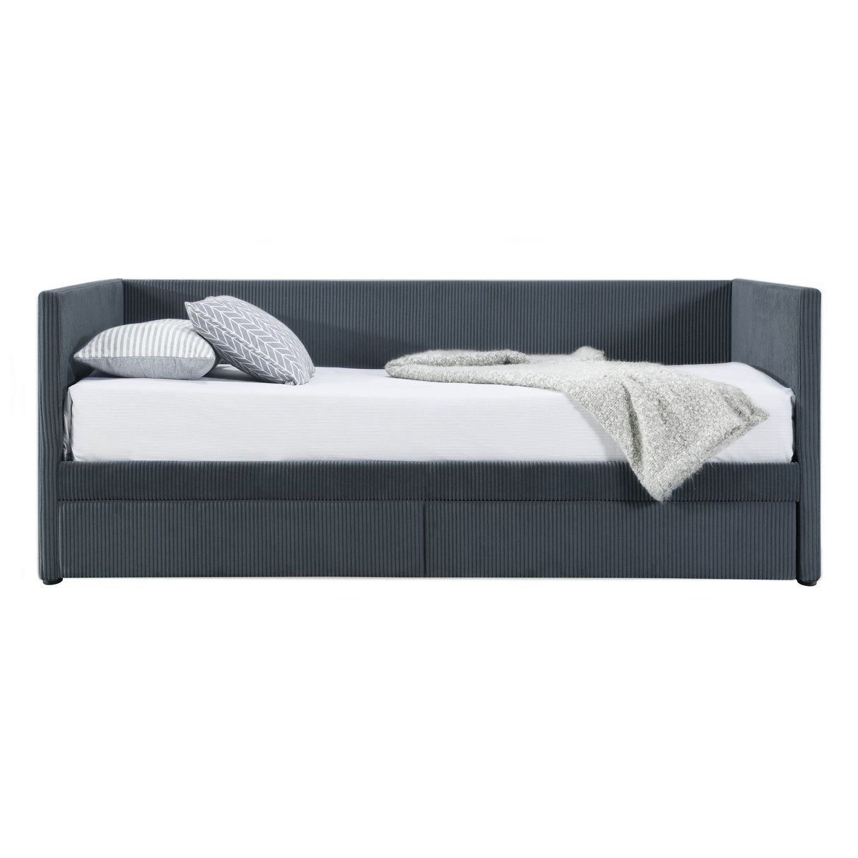 Corduroy Daybed With Two Drawers And Wood Slat