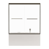 Double Sliding Bathtub Shower Door, Semi Frameless Bypass, 1 / 4" (6Mm) With Explosion - Proof Film, Adjustable Aluminum Alloy Frame