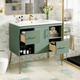 Bathroom Vanity With Resin Sink Combo Set, Modern Freestanding Single Bathroom Cabinet With 2 Drawers & 2 Storage Compartments, Storage Cabinet For Bathroom, Frame Vanity Set - Green