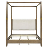 Queen Canopy Bed Frame With Upholstered Headboard - Brown