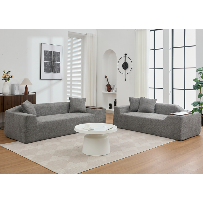 [NEW ARRIVED] [VIDEO PROVIDED]2 Piece Boucle Cloud Sofa Set, Upholstered Sofa Set, Modern 3 Seater and 2 Seater Sofa with MDF End Table for Living Room ,Apartment,3+2 couch,Boucle,Dark Gray