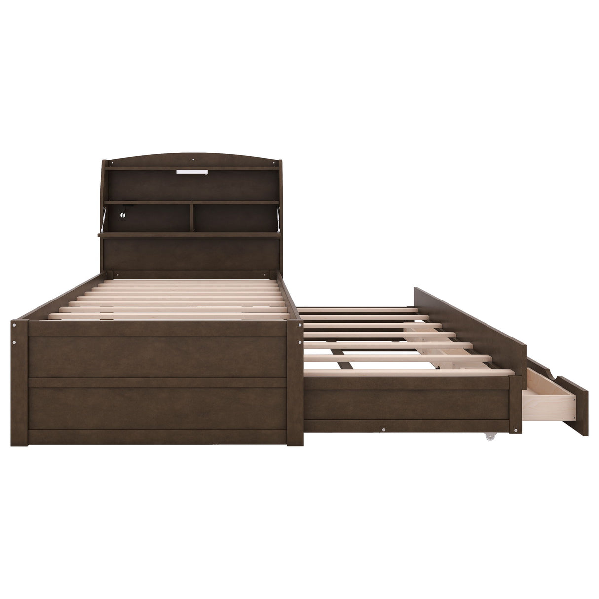 LED Platform Bed With Trundle With Storage Headboard With Drawers