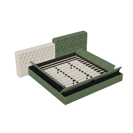 Modern Upholstered Platform Bed With Storage Space, Sturdy And Stable Solid Wood Frame