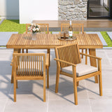 5 Piece Patio Furniture Set Acacia Wood Table And 4 Heavy Duty Cushioned Chairs