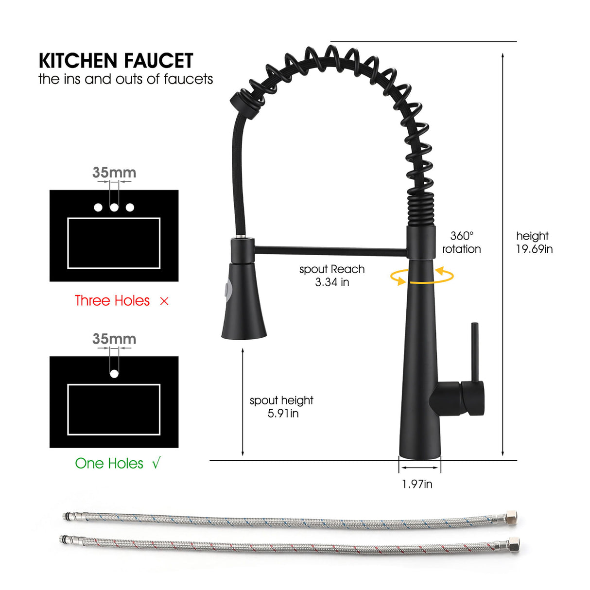 Commercial Kitchen Faucet With Pull Down Sprayer And Magnetic Docking Spray Head - Matte Black