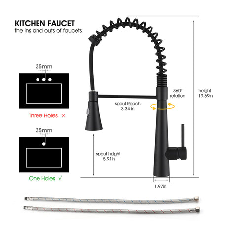 Commercial Kitchen Faucet With Pull Down Sprayer And Magnetic Docking Spray Head - Matte Black