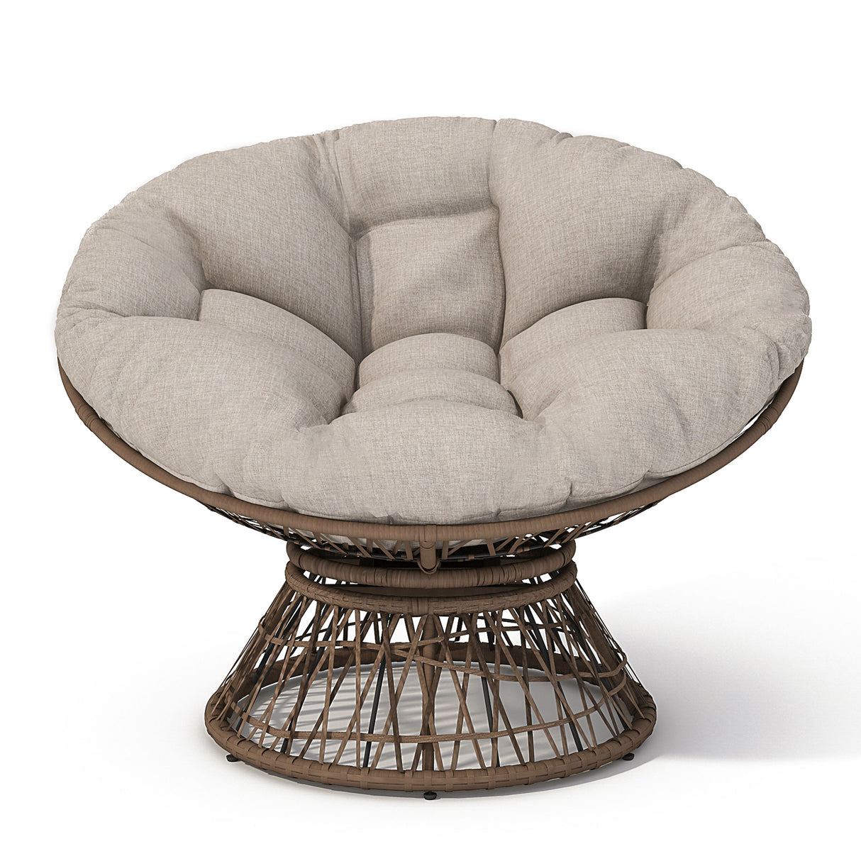 Ergonomic Wicker Chair With Cloud Thick Density Cushion, 3 Proof Cover High Capacity Iron Frame Fluid 360° Swivel