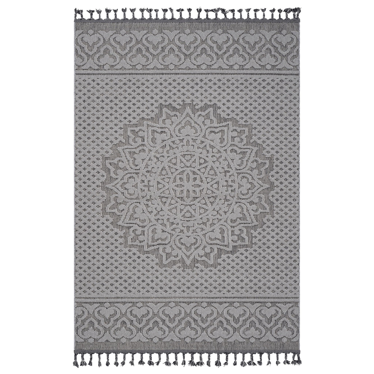 Guros - 6' X 9' Medallion Indoor / Outdoor Area Rug - Gray / White