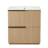 Fluted Bathroom Vanity With Ceramic Sink, Soft Close Slides