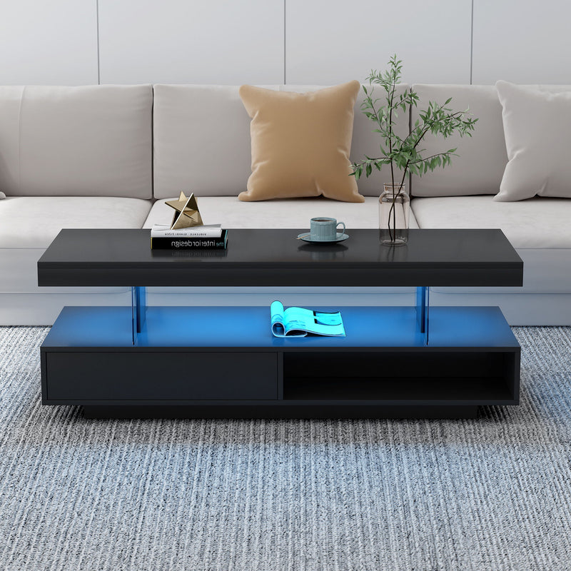 LED Coffee Table With 2 Drawers And Display Shelves