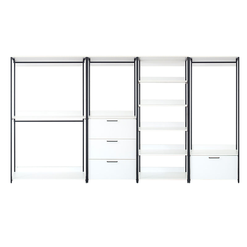 Fiona - Freestanding Walk In Wood Closet System & Metal Frame Durable Storage Solution Melamine - White