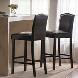 Bar Stools (Set of 2), Upholstered Barstools Armless, Rubber Wood Leg - Brown