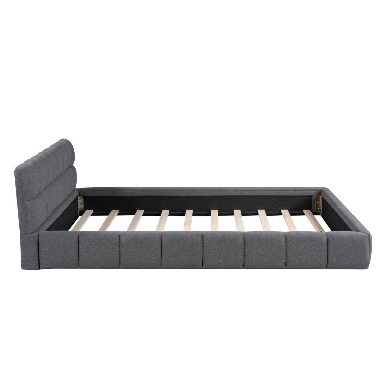 Upholstered Platform Bed With Thick, Grounded Bed With Solid Frame