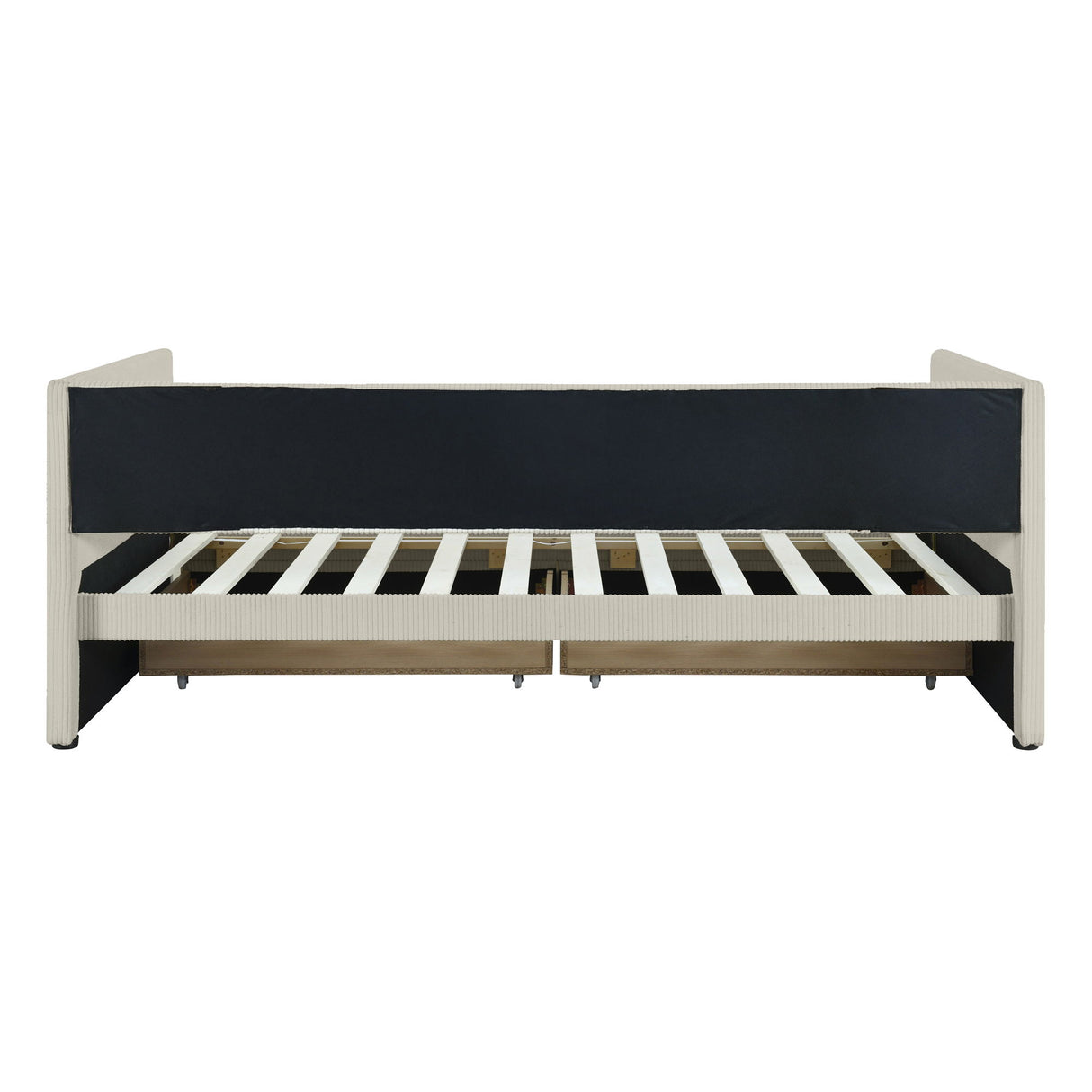 Corduroy Daybed With Two Drawers And Wood Slat