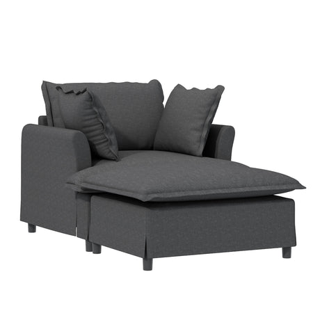 Oversized Chaise Lounge Indoor Single Sofa Bed With Wide Seat, Upholstered Lazy Sleeper Armchair With Movable Ottoman Reading Couch Set