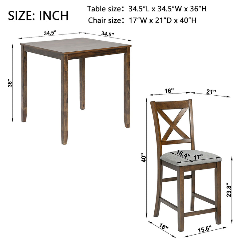 5 Piece Dining Table Set, Wooden Dining Square Table Set For 4