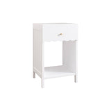 Nightstand With Drawer And Open Shelf, Scalloped Edge Bedside Table