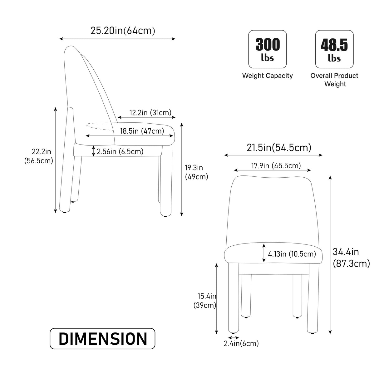 Wide Minimalist Dining Chair (Set of 2)