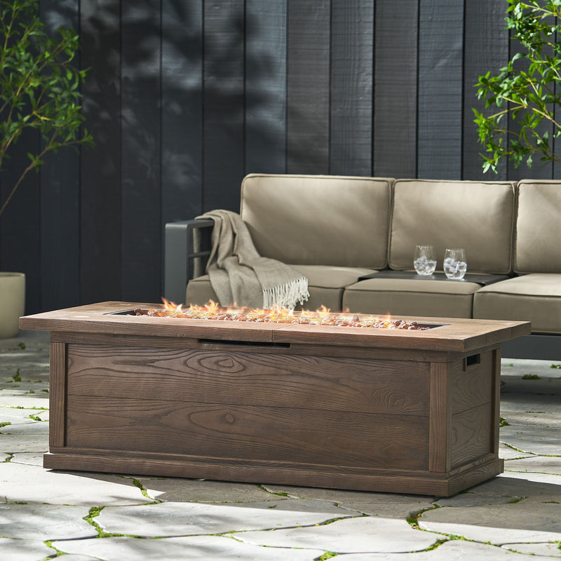 Transitional Rectangular Outdoor Propane Fire Pit With 50, 000 Btu