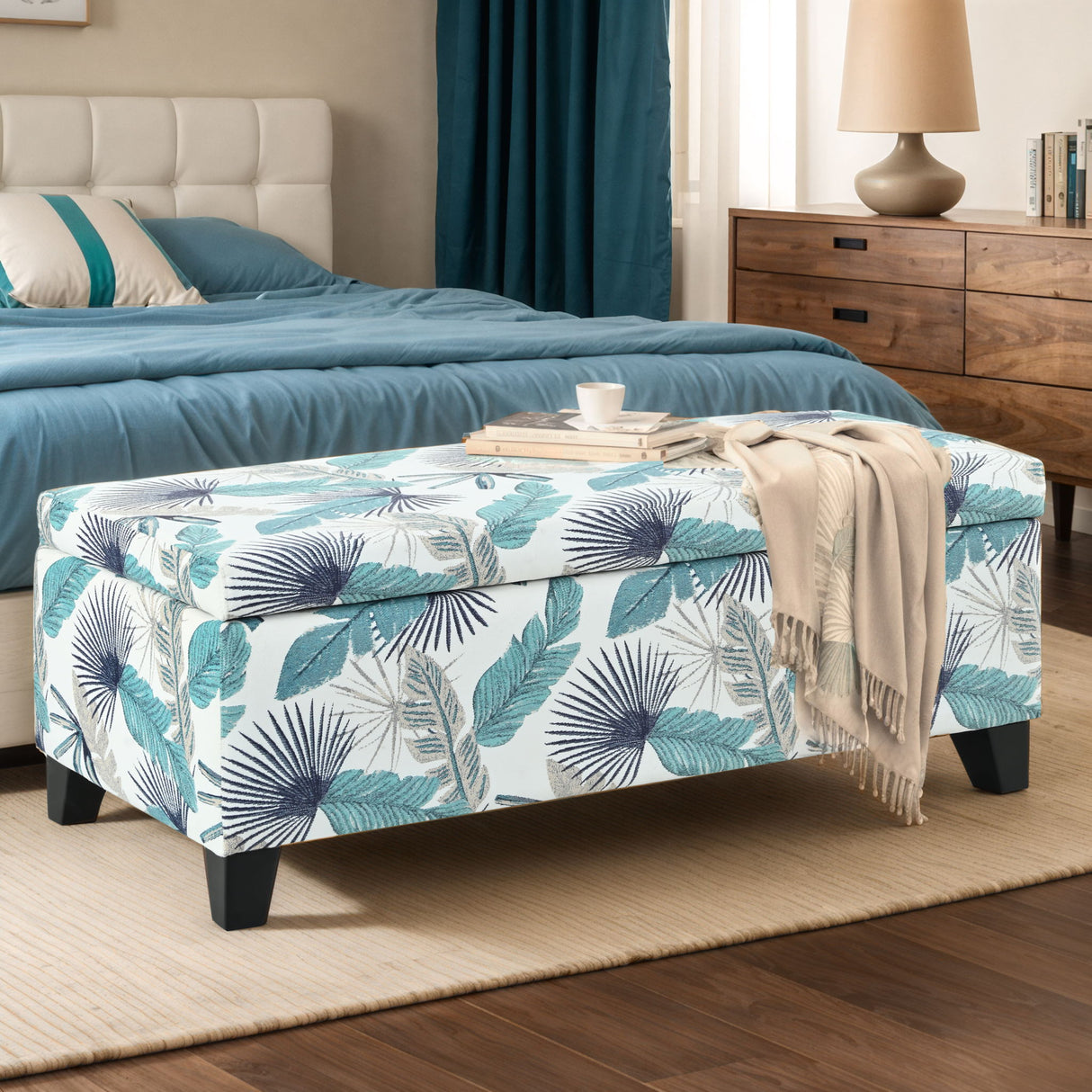 Charming Floral Storage Ottoman With Upholstered Fabric