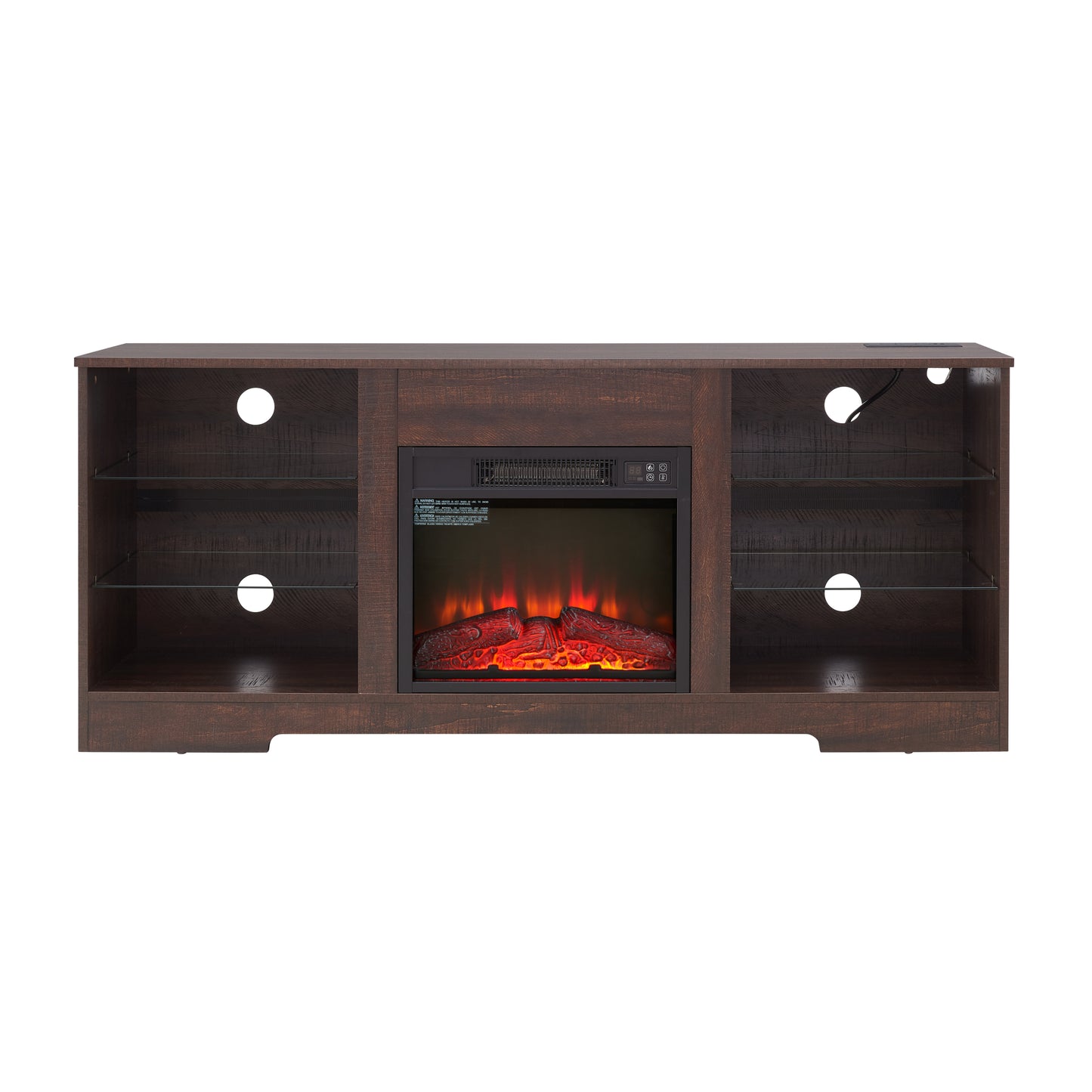 TV Stand Electric Fireplace  Glass Shelves, 3D Fireplace TV Stand with LED Lights Wood with USB Charging Outlet Modern Television Table Center for TV up to 62" ESP, 58''W*15.5''D*24.4