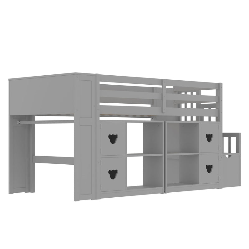 Loft Bed With Storage Cabinets, Staircase Drawers & LED Lights