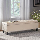 Button Tufted Diamond Stitch Storage Ottoman - Beige