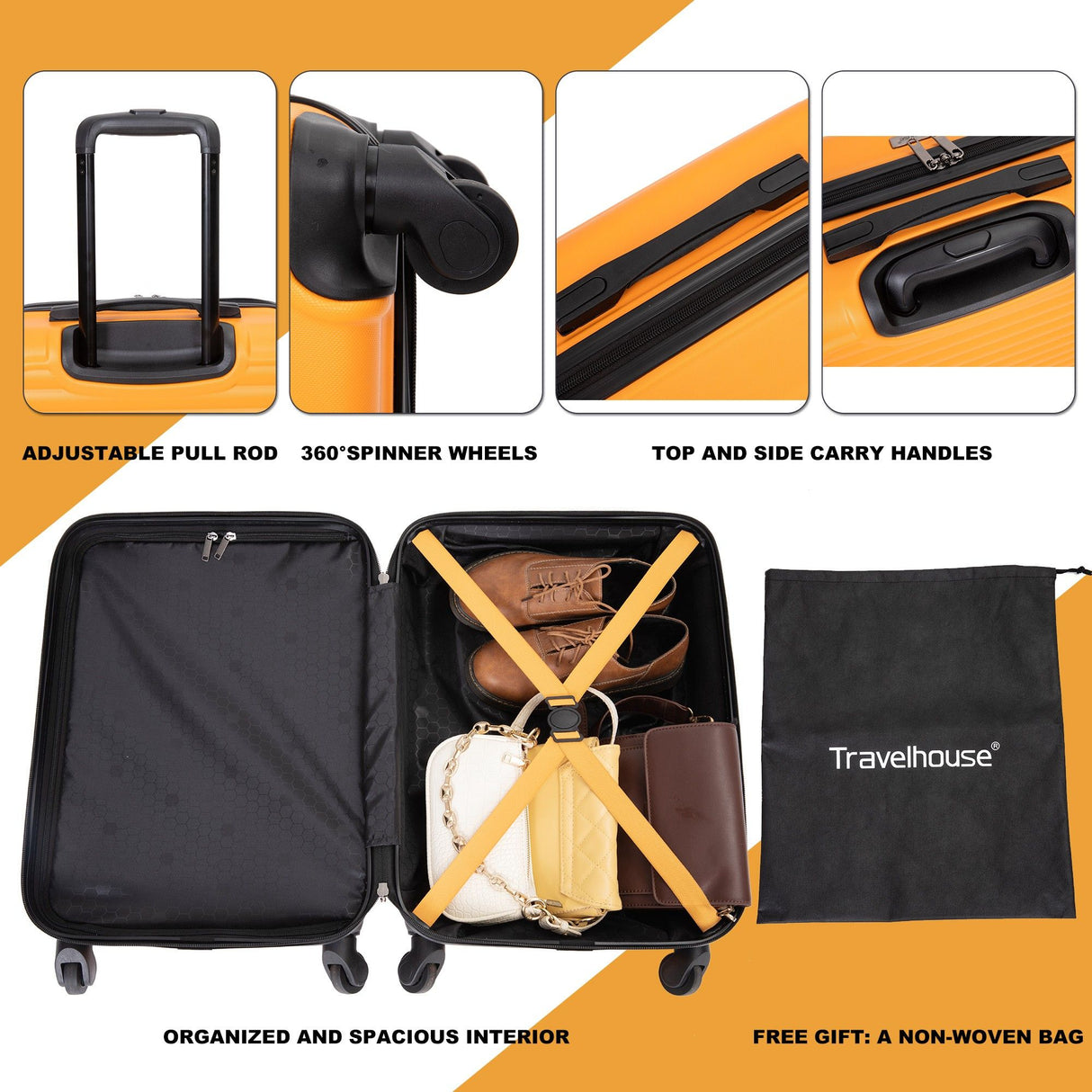 3 Piece Luggage Sets Lightweight Suitcase With Two Hooks, Spinner Wheels, Tsa Lock