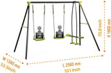 Xns008 Interesting Triple Children Metal Safe Swing Set 440Lbs For Outdoor Playground Three Seat Swing For Age 3+ - Green / Black