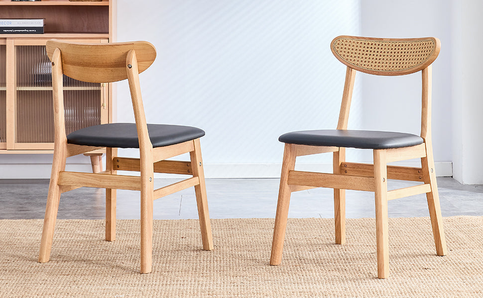 The stylish and durable solid wood dining chair, small curved back, PU cushion, and beautiful shape match perfectly with any room and everyday use