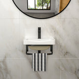 Wall Mounted Bathroom Sink With Towel Bar & Overflow - White / Black