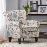 Upholstered Chair With Floral Pattern Design And Solid Wood Legs - Multi Color