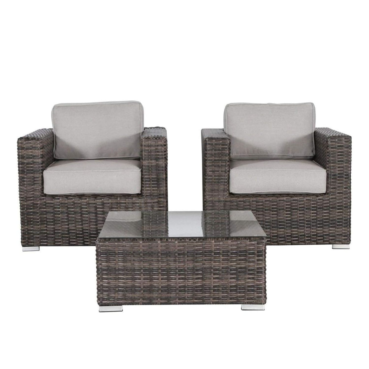 3 Piece Patio Sofa Set, Resort Grade Outdoor Seating With Cushioned Comfort - Brown