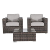 3 Piece Patio Sofa Set, Resort Grade Outdoor Seating With Cushioned Comfort - Brown