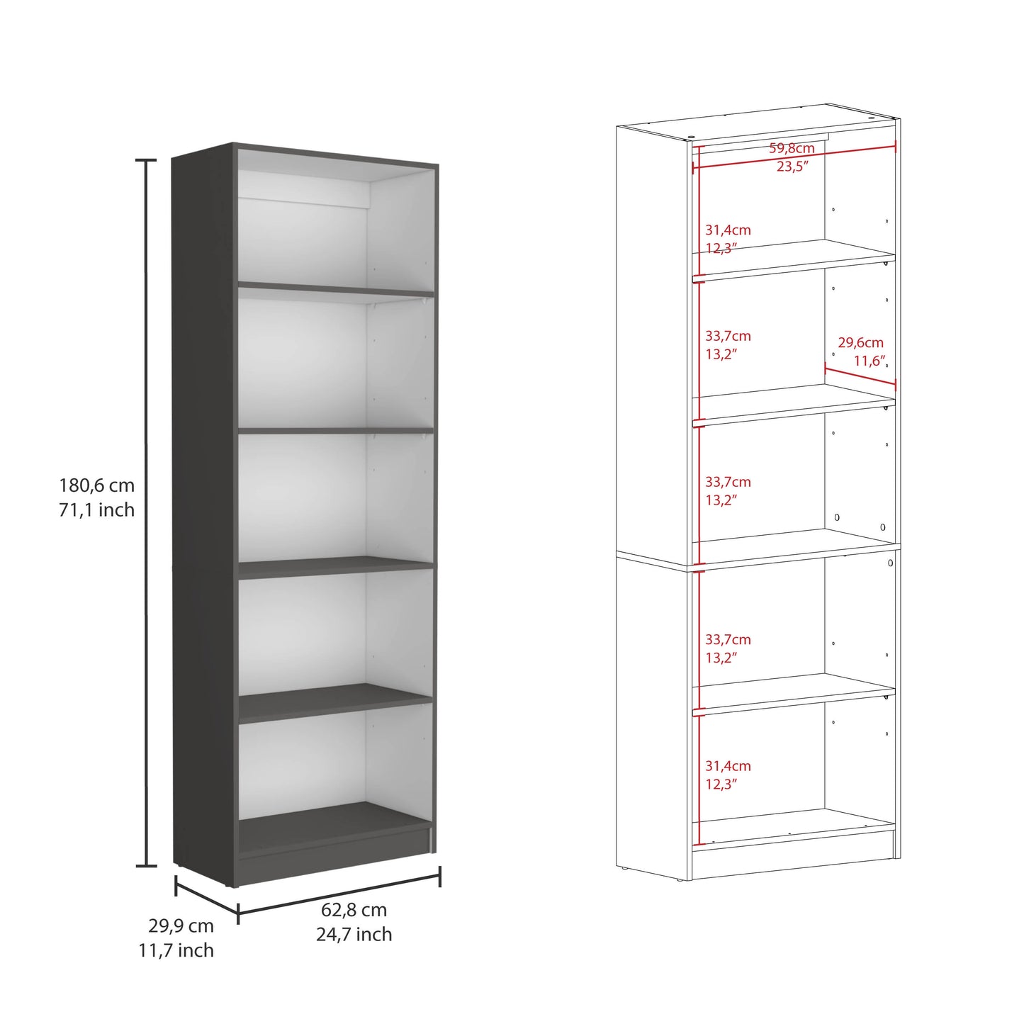 Dupree 3 Piece Home Bookcase set, 67" Wide with 14 Shelves ,  Living Room Set Set  Mat Gray - White