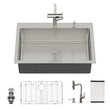 Drop-In Kitchen Sink With Pull-Out Faucet And Soap Dispenser