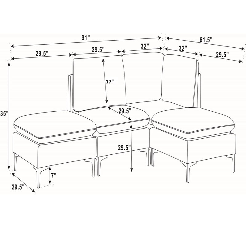 Upholstered Modular Sectional With Tall Legs, Medium Firm Seat