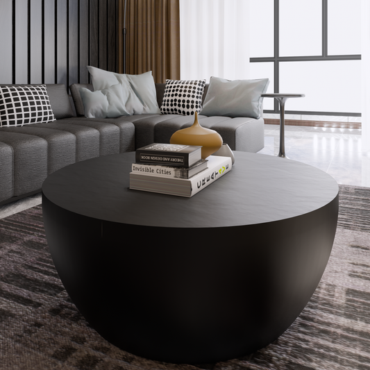 Contemporary solid wood round coffee table, Round drum solid wood coffee table