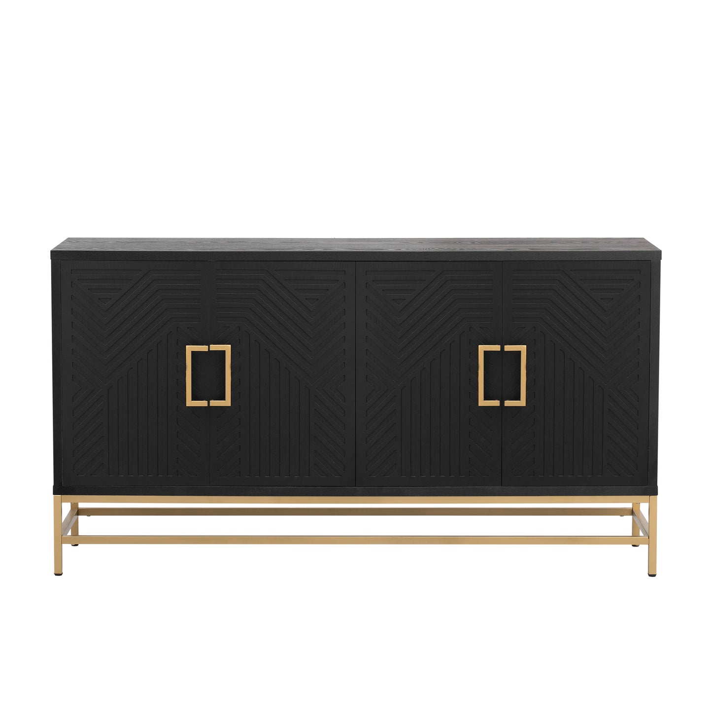 TREXM Retro Style Sideboard with Adjustable Shelves, Rectangular Metal Handles and Legs for  Kitchen, Living room, and Dining Room  (Black)