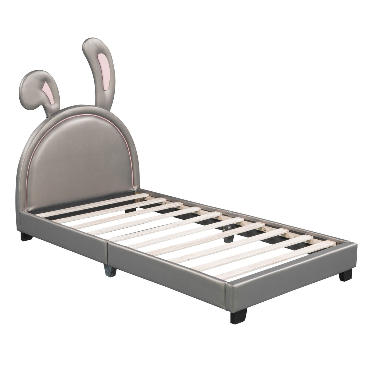 Upholstered Leather Platform Bed With Rabbit Ornament