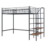 Loft Bed With Upper Grid Storage Shelf And Lateral Storage Ladder