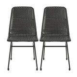Outdoor Dining Chairs (Set of 2), Rattan Backrest And Cushions, Iron Frame - Dark Brown
