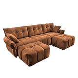 Elegant Sofa Set With Ottoman And Pillows, Textured Chenille, High Resilience Cushions